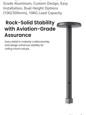 Ceiling Mount Pole for Overhead Video Displays - Black
